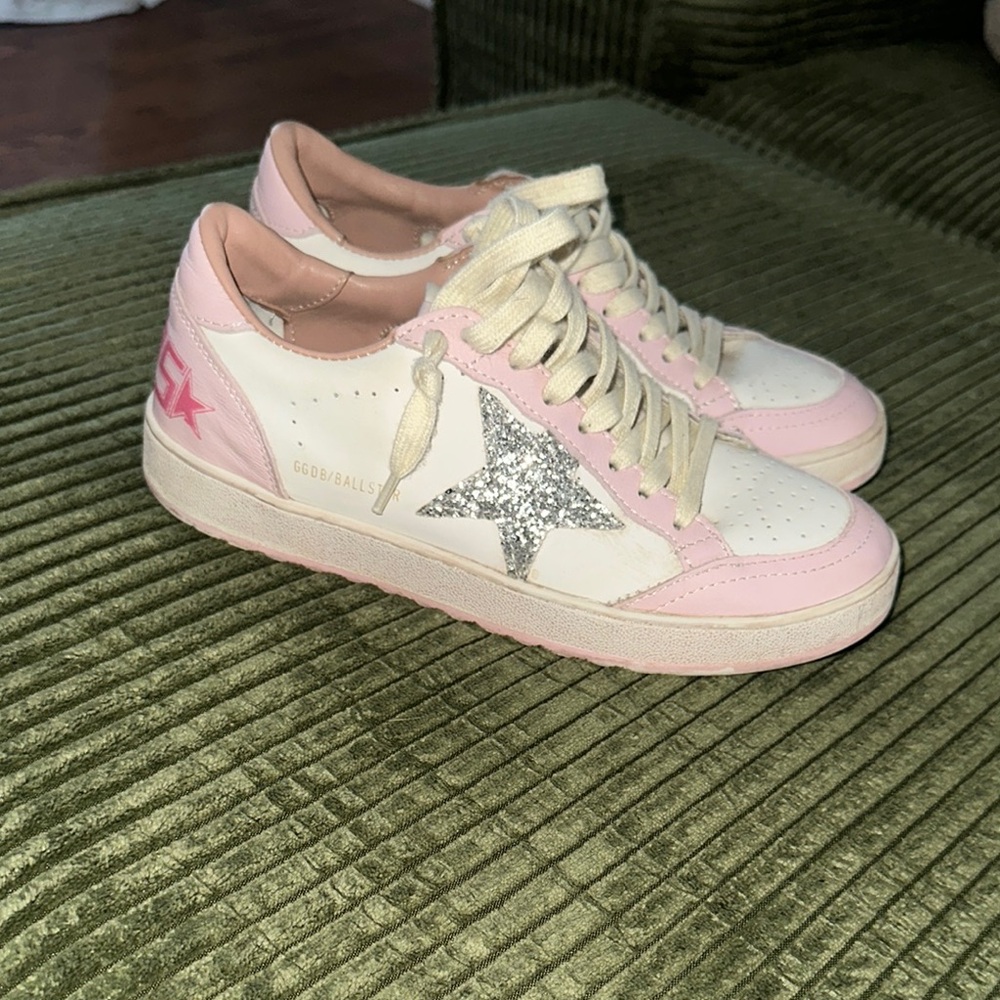 Golden Goose Pink and White Sneakers with Silver Star